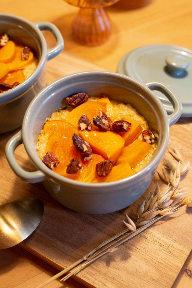 Milchreisflocken-Topfen-Auflauf mit Kaki